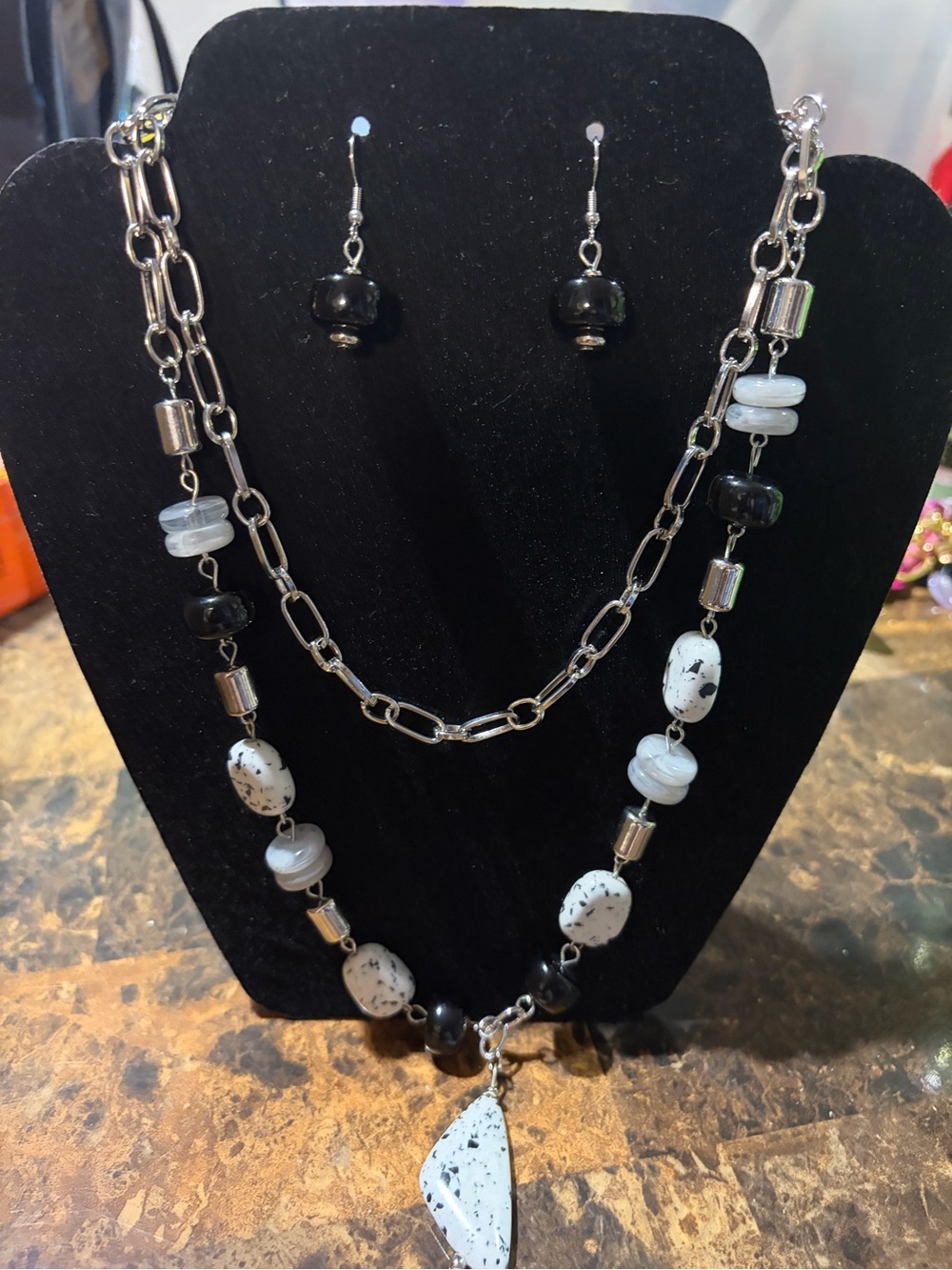 paparazzi Black and White Speckled Pendant Layered Necklace